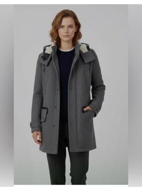 Coach Gray Wool Pea Coat with Cream Sherpa Collar